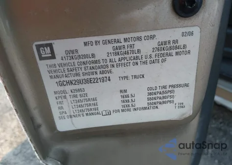 2006 Chevrolet Silverado 2500Hd Work Truck z USA, uszkodzony, nr VIN 1GCHK29U36E221974
